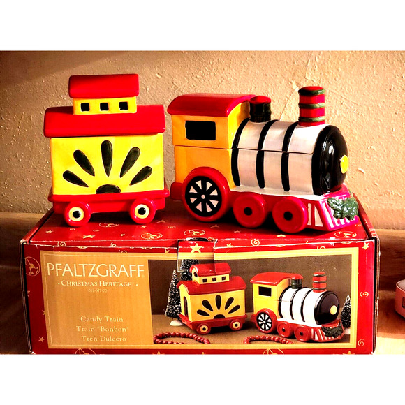 Vintage1999 Pfaltzgraff Christmas Heritage Train Car Candy Cookie Jar With Box - Picture 1 of 16